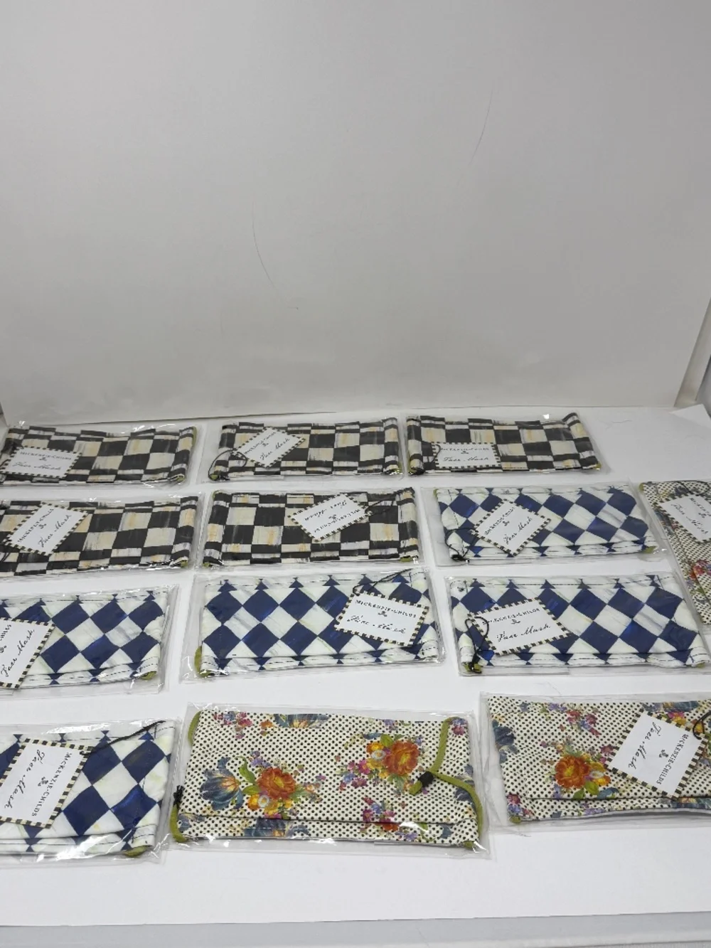 MacKenzie-Childs 13 Lot Cotton Face Masks Royal Harlequin Courtly Check Flower